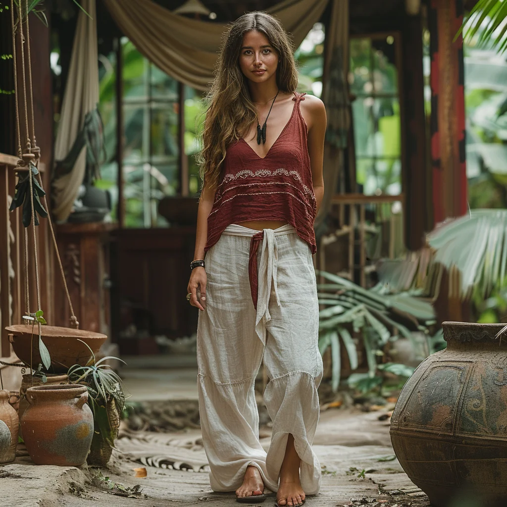 Woman - Ethnic Linen Top-inspireuse