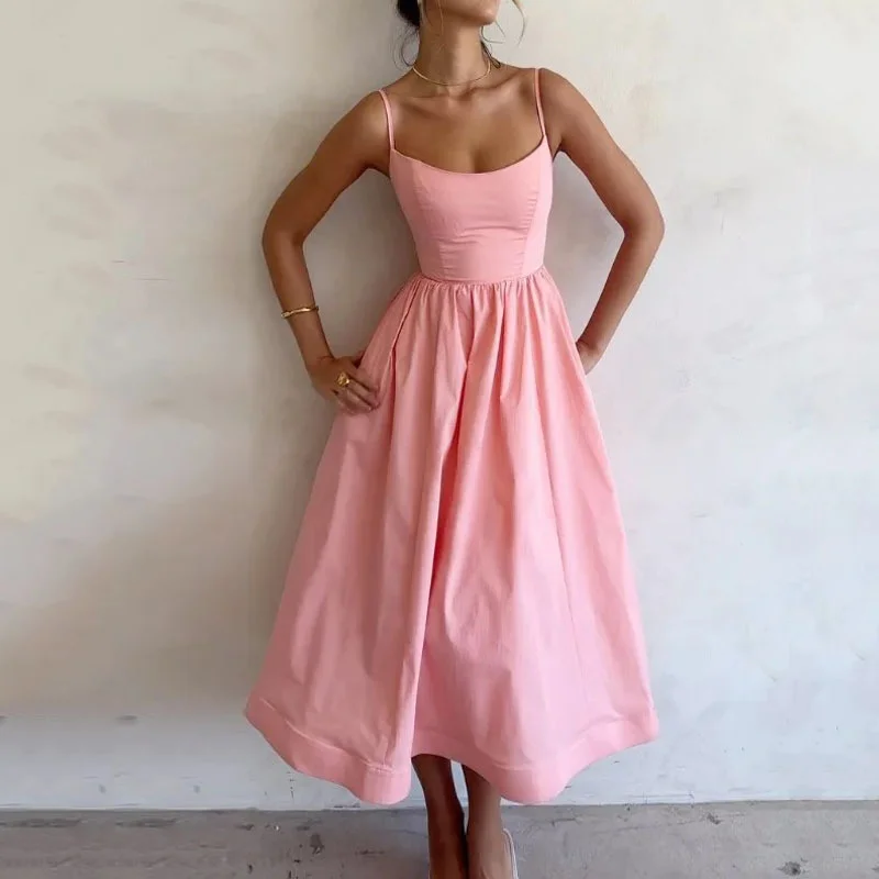 Wongn Wongn New Women's Wear Temperament Commuting Sexy Low Chest Slim Close Waist Condole Belt Big Hem Dress Female
