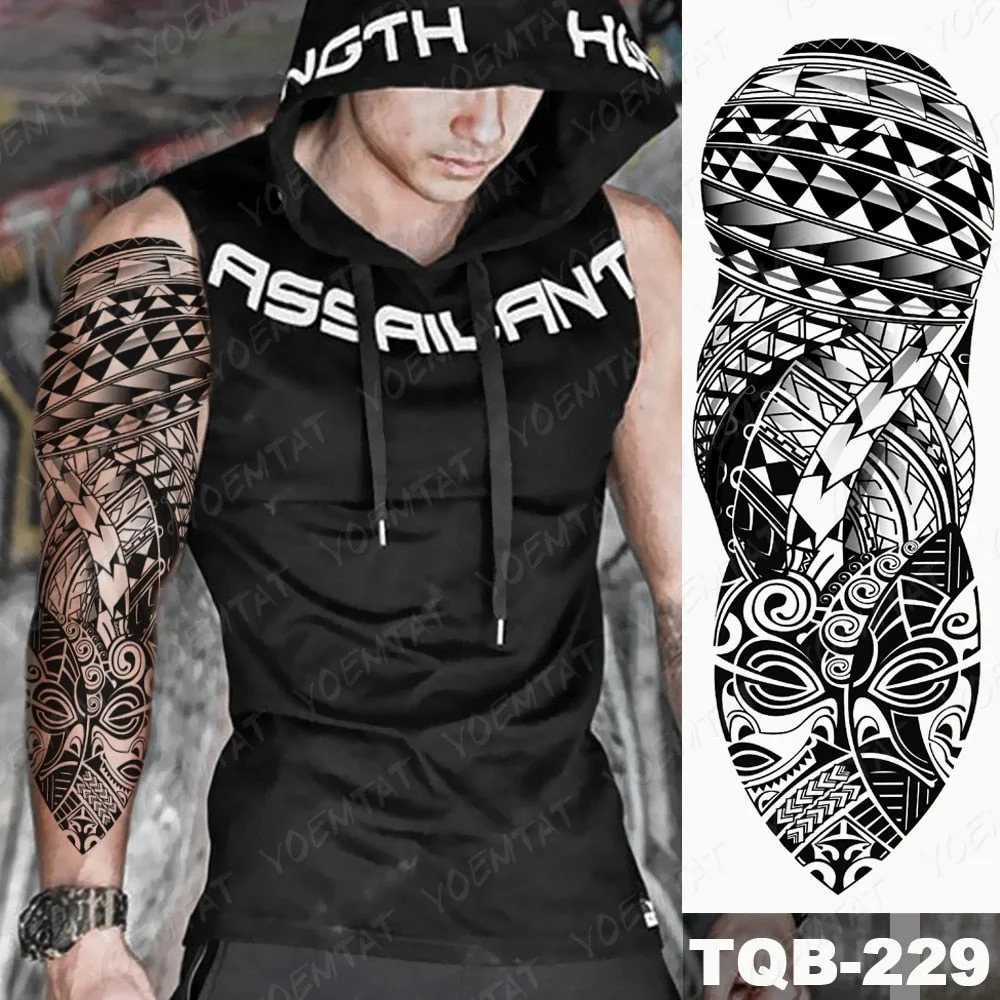 Large Arm Sleeve Tattoo Lion Cross Prayer Waterproof Temporary Tatto Sticker Tiger Beach Compass Body Art Full Fake Tatoo Men