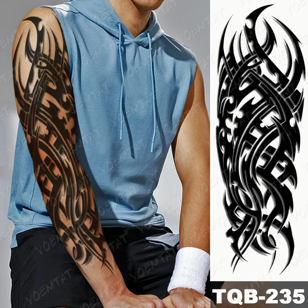 Large Arm Sleeve Tattoo Lion Cross Prayer Waterproof Temporary Tatto Sticker Tiger Beach Compass Body Art Full Fake Tatoo Men