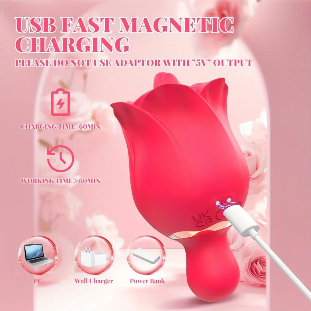 2 In 1 Rose Toy Clitoral Stimulator Tongue Licking Massager