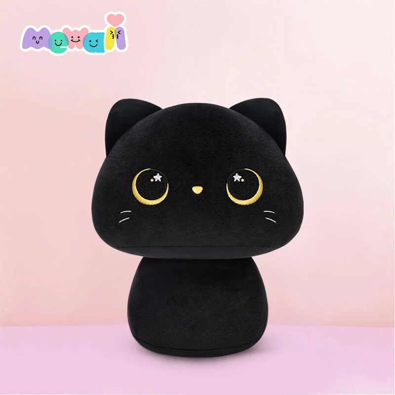 Mewaii® Mushroom Family New Upgraded Black Kitten with Moon Eyes Kawaii Plush Pillow Squish Toy