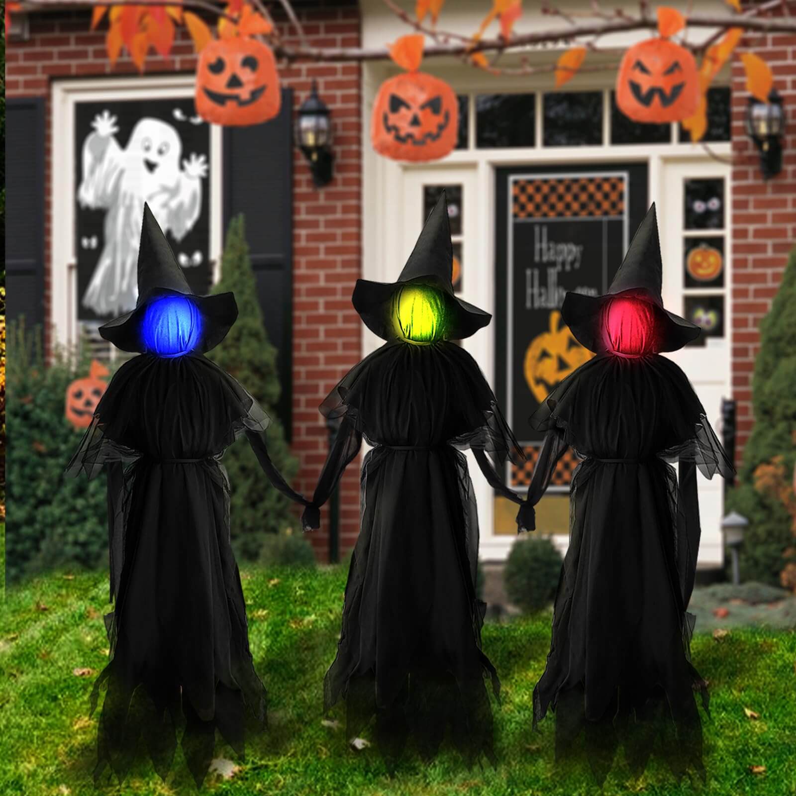 4.9 ft LED Halloween Black Witches with Hats Stakes (3 PCS)