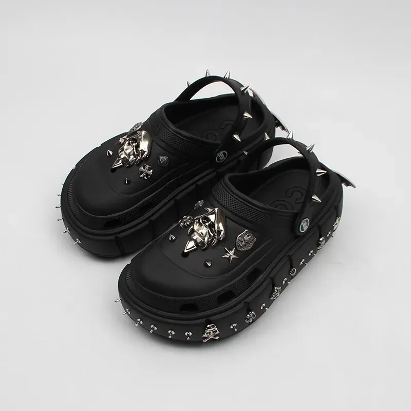 Yyvonne NEW punk metal rivets Sandals Women Slippers Platform Sandals Outdoor Clogs Thick Street Beach Slippers Flip Flops Garden Shoes