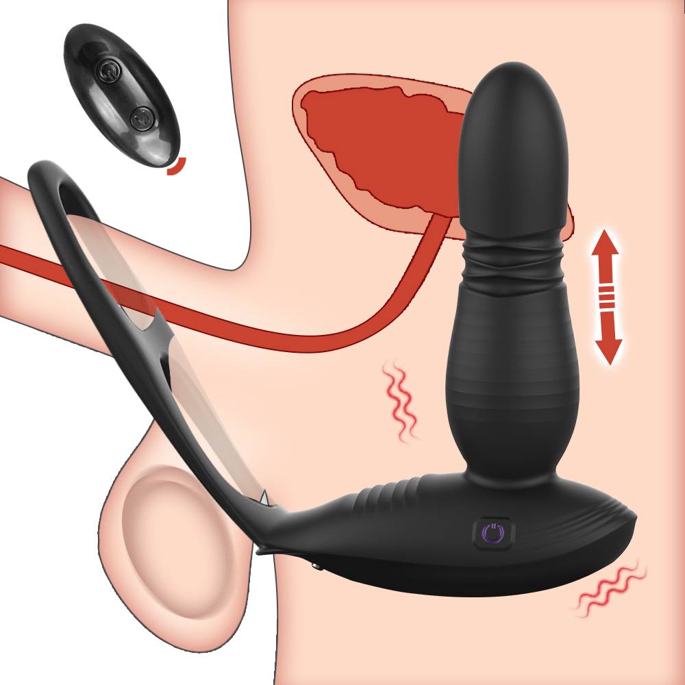 Penis Massage Thrusting Vibrating Prostate Massager With Double Rings - Rose Toy