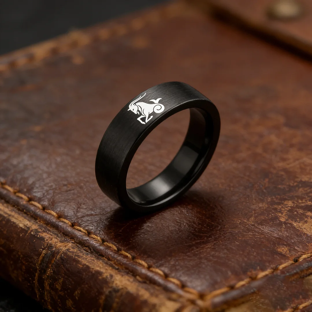 Men Women Black Capricorn Tungsten Carbide Rings Couple Wedding Bands Flat Comfort Fit 4MM 6MM 8MM Width