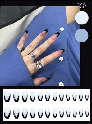 Nails Art Fake Nail Tips Press on Tipsy with Glue Coffin Stick Designs Clear Display Set Full Cover Artificial Short kiss square-Nail Inspo
