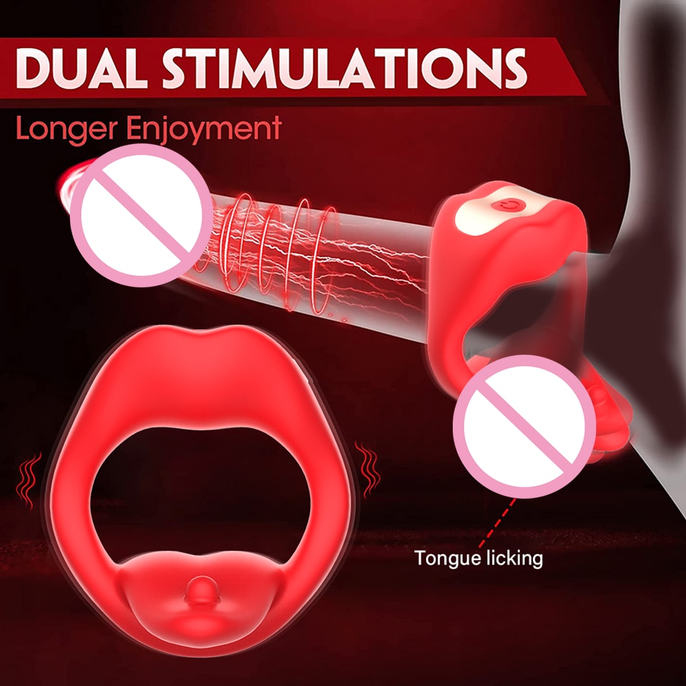 Advanced Tongue-Licking & Vibrating Penis Ring for Enhanced Pleasure