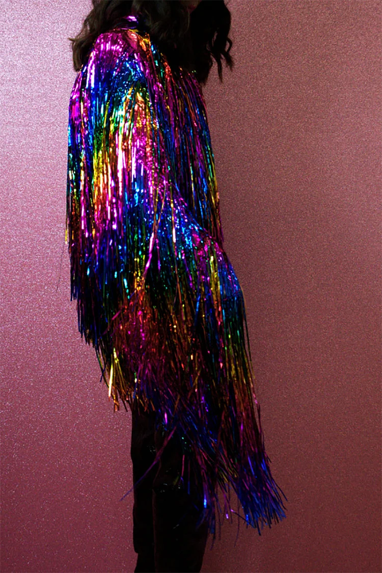 Tinsel Fringe Festival Reflective Rainbow Swing Jacket [PreOrder]