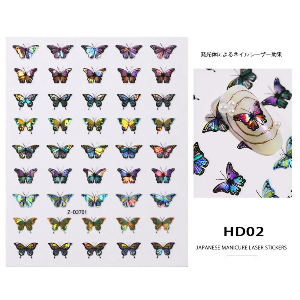 1pcs Holographic 3D Butterfly Designs Sticker Nail Decal DIY Slider for Manicure Nail Art Watermark Manicure Decoration-Nail Inspo