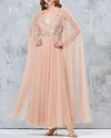 Embroidered Tulle Dress With Detailed Embroidery Bodice And Cape Sleeves