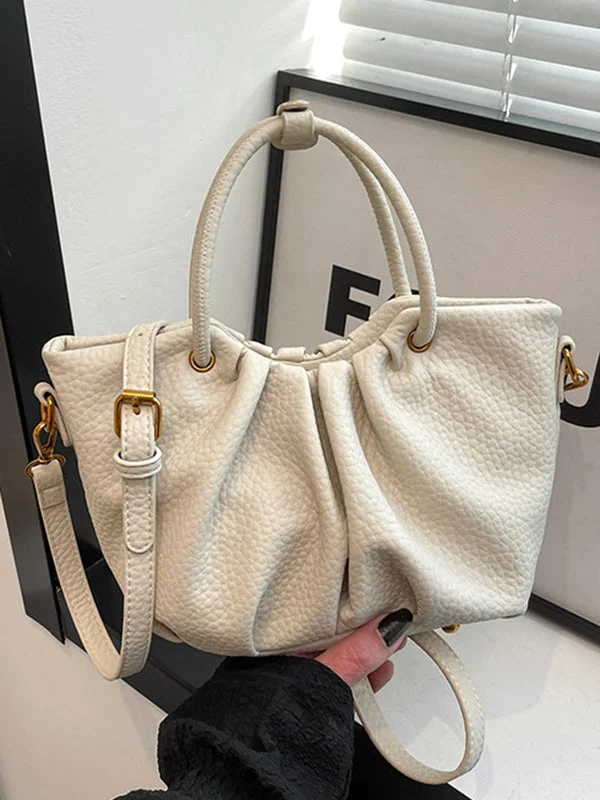 Pleated Solid Color Zipper Handbags Crossbody Bags