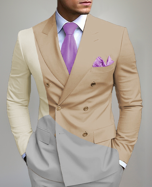 Business Peak Lapel Double Breasted Color Blocks Blazer