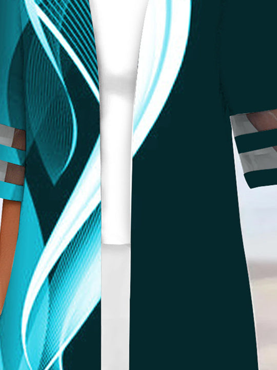 Women Half Sleeve Scoop Neck Striped Printed Colorblock Two-Pieced Tops