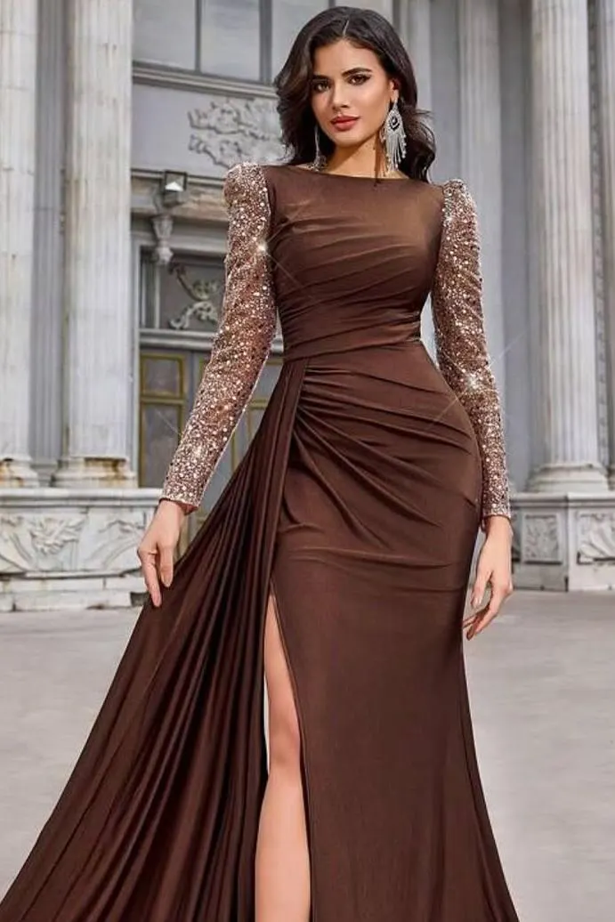 strapless open back dress Shiny Chocolate Elastic Satin Spaghetti Strap A-line Prom Dresses ,CP0 –  clover sew main image 1