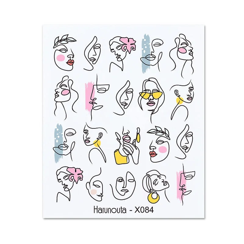 1PC 3D Nail Sticker Stick Figure Woman Face Pattern Special Transfer Picture Flowers Sliders Sticker DIY Nail Art Decoration