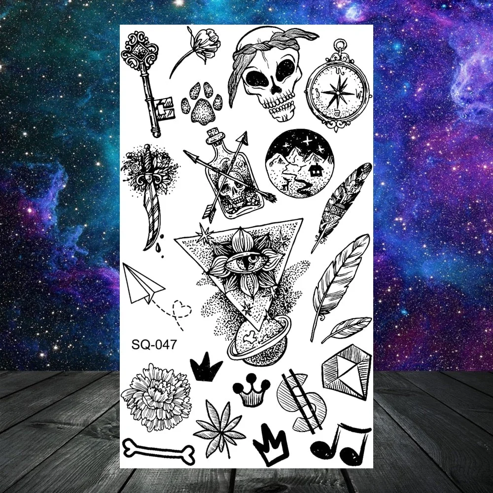 3D Constellation Rose Mountains Tatoos Temporary Tattoos For Women Men Star Moon Sun Realistic Fake Tattoo Small Washable Tatoos