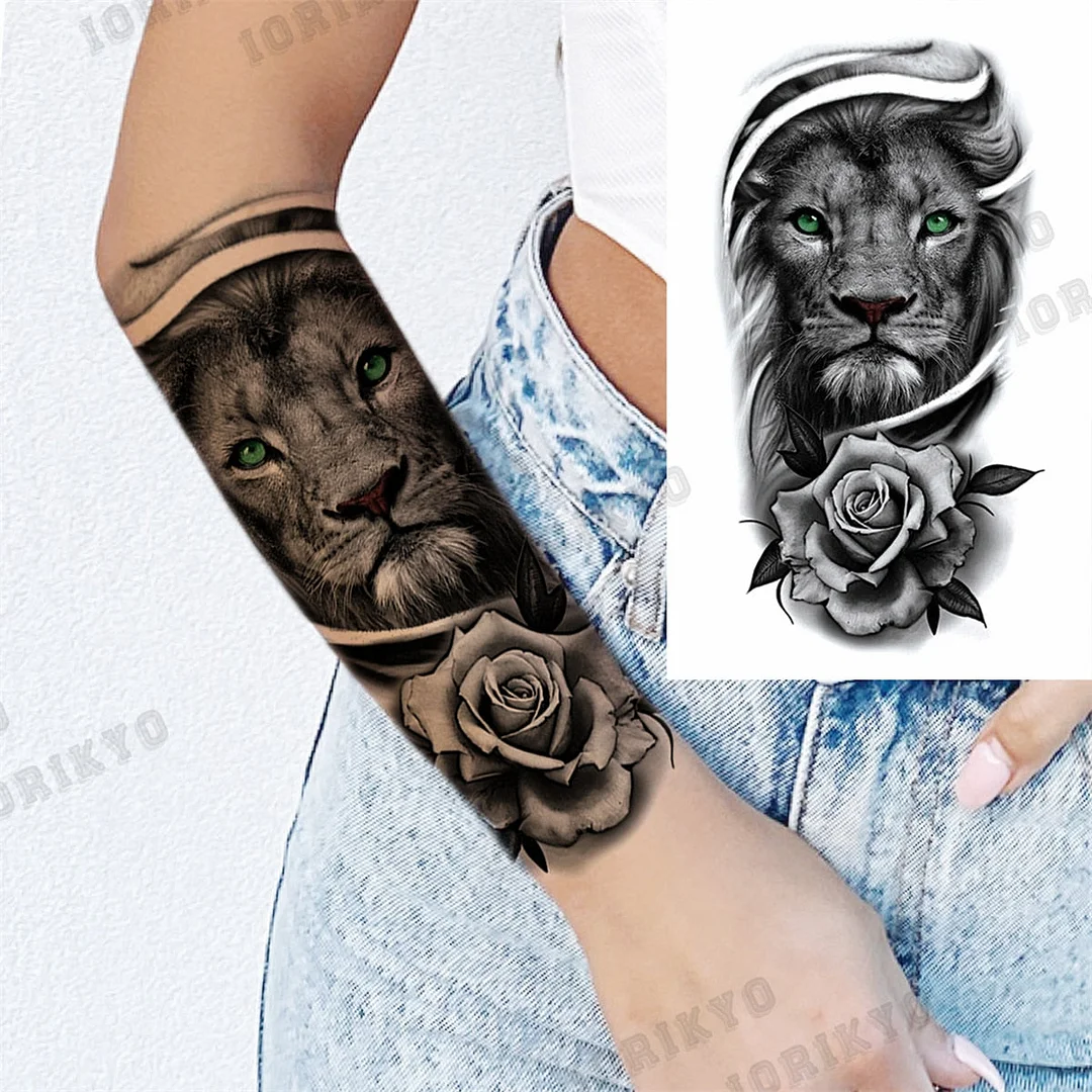 3D Skull Rose Flower Temporary Tattoos For Women Men Geometry Tiger Compass Mandala Fake Tattoo Washable Body Art Painting Tatoo