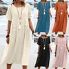 Gioiacombo&trade; Nuovo abito midi casual da donna a maniche corte in cotone e lino