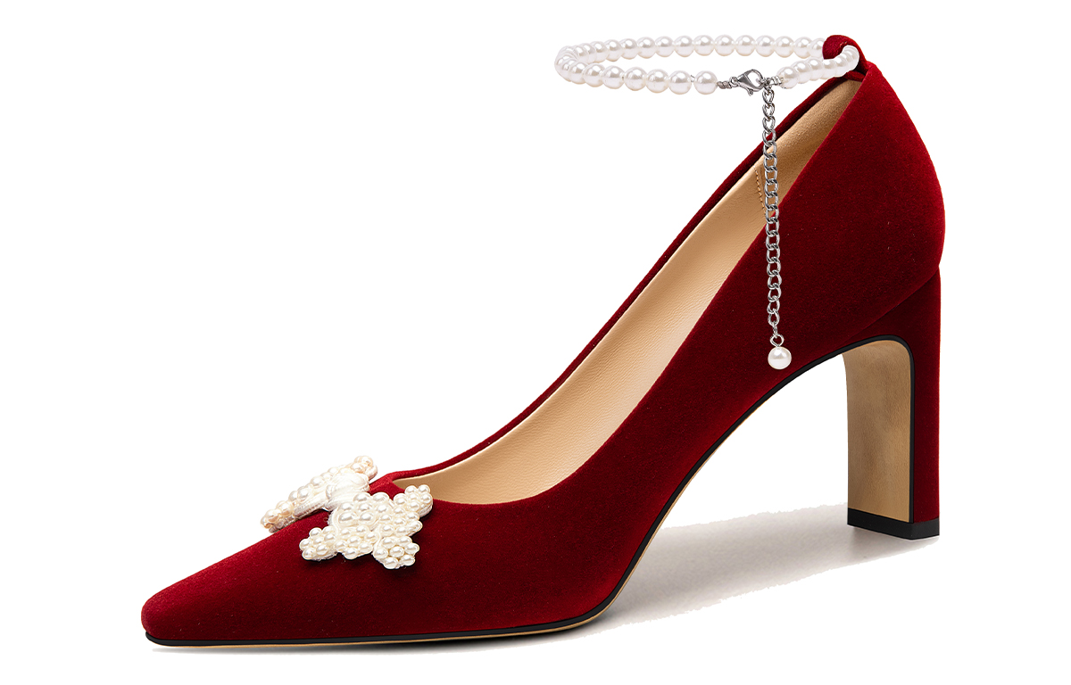 Lily Wei High Heels Women's Velour Red
