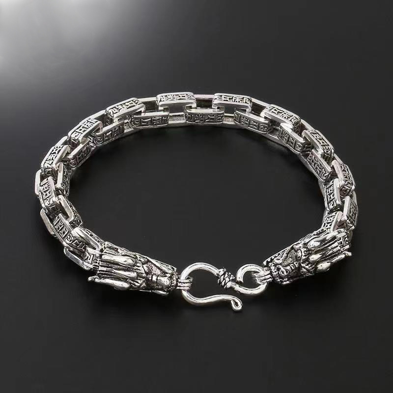 925 Sterling Silver Mens Handmade Vintage Six Dragons Bracelet