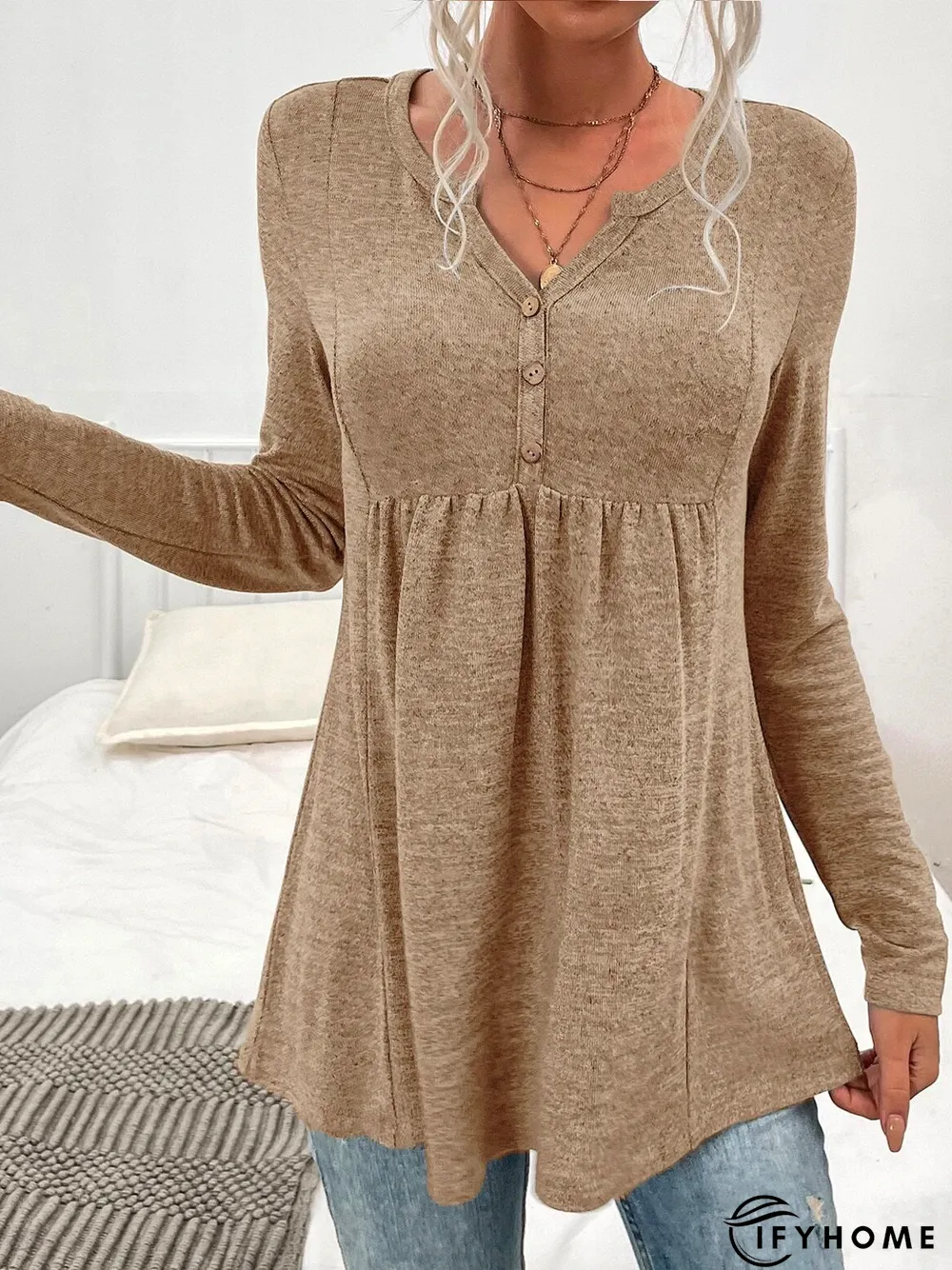 Buttoned Plain Casual Top | IFYHOME