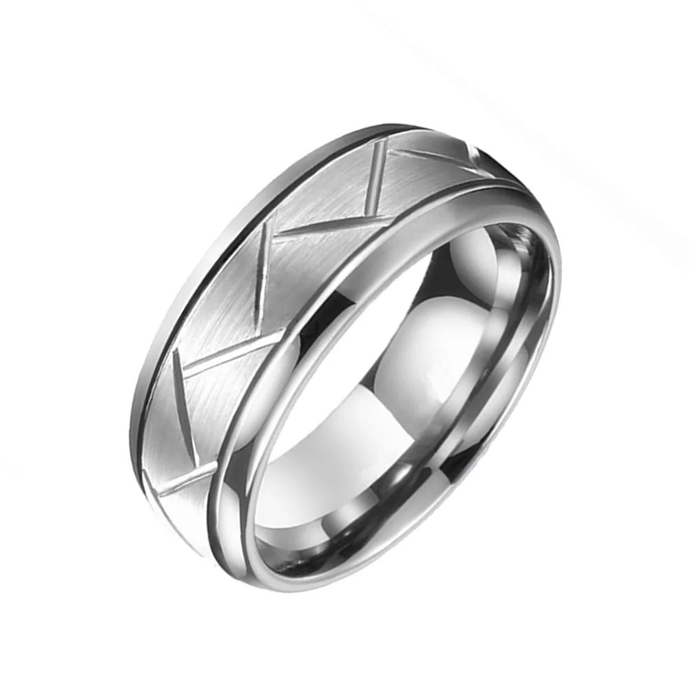 6MM 8MM Mens Silver Domed Grooved Tungsten Brushed Wedding Bands