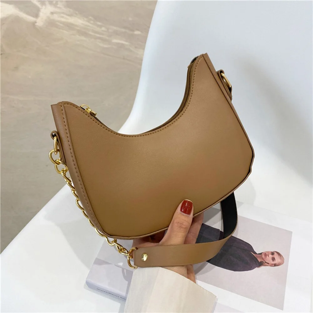 Pongl Women's Bag Trend 2021 Soft Handbag Leather Elegant Shopper Purse Shoulder Saddle Hobos Bag Solid Color Small Top-Handle Bag