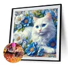 Diamond Painting-DIY Full Round Drill White Cat Flower(40*40 CM)