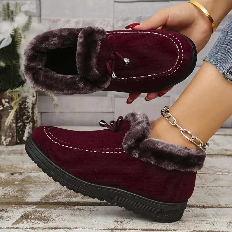 Women's thick, fleece-lined, non-slip, warm winter boots, slip-on, everyday ankle boots, comfortable, short, flat-soled winter boots for women, elegant, classic high-heeled boots, wide-width boots for women. Product Details 1