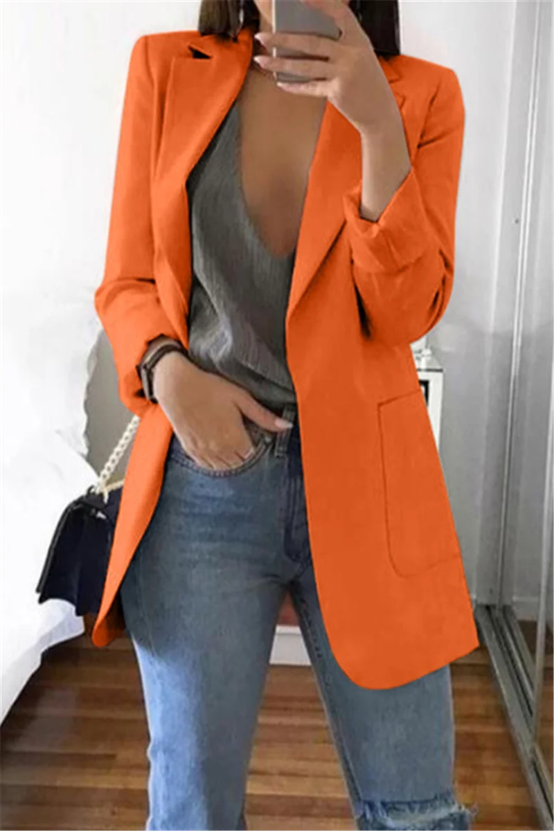 Orange Casual Long Sleeves Suit Jacket | EGEMISS