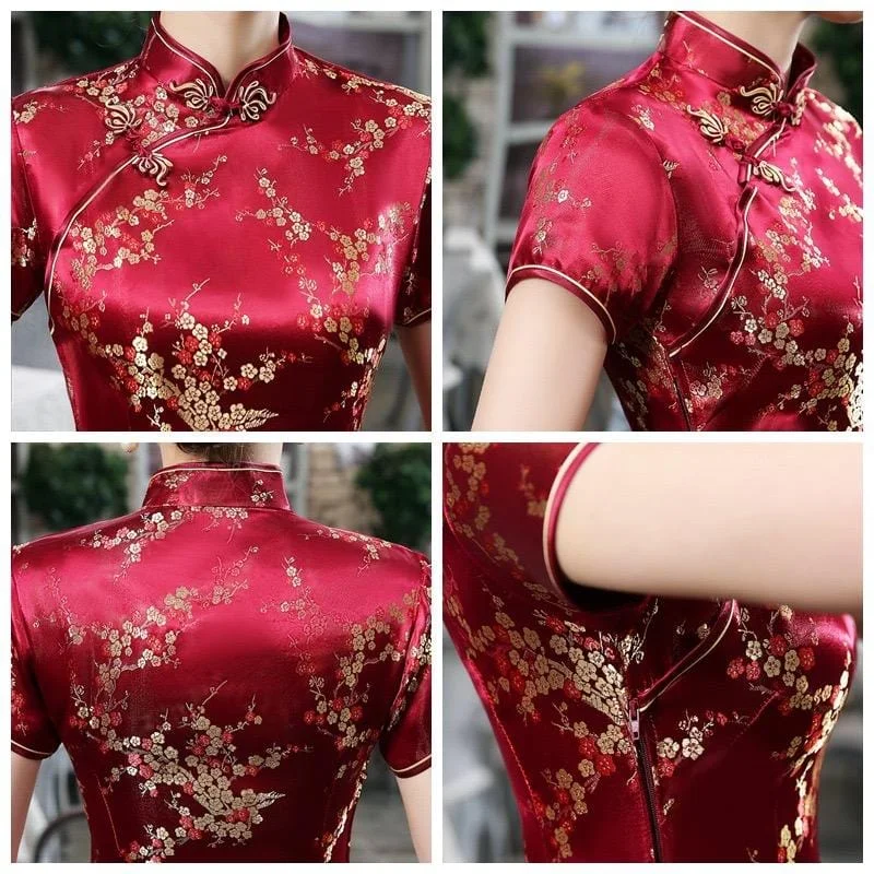 Plus size  plum blossom, brocade fabric long Qipao
