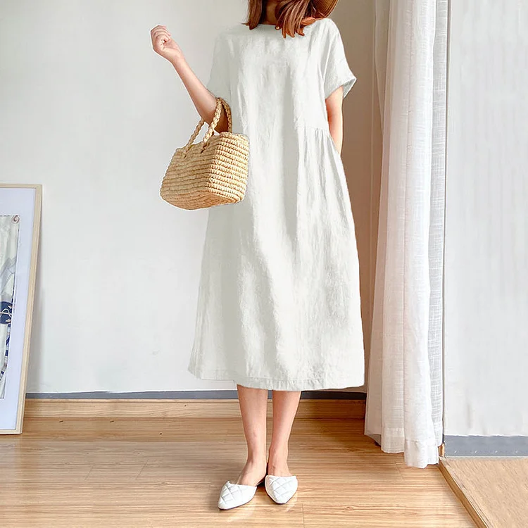 Casual Short Sleeve Solid Color Midi Dress