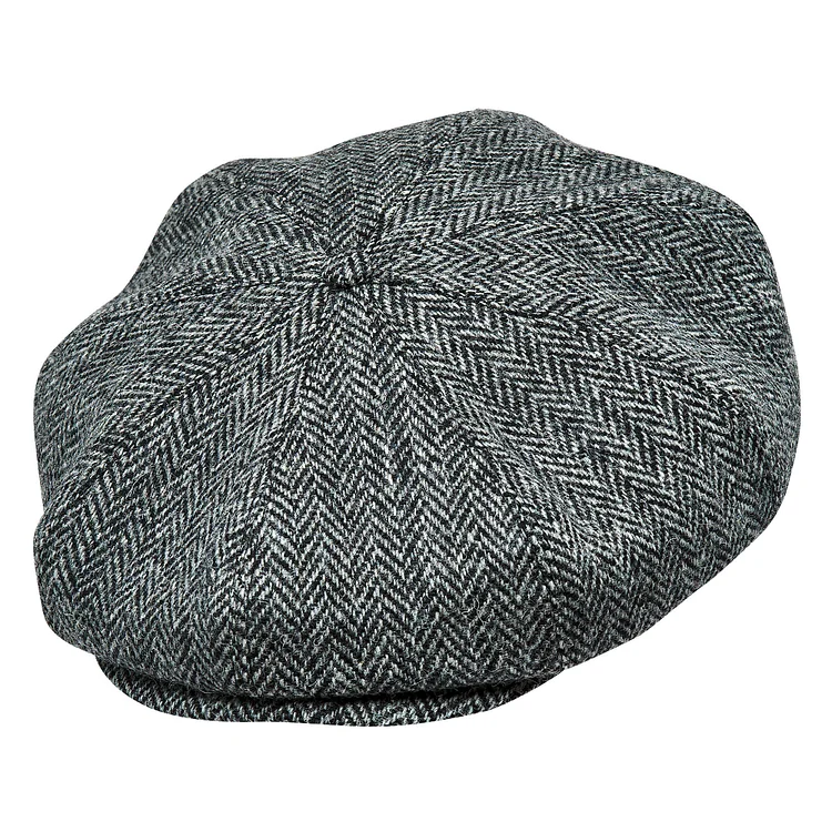 PEAKY CAPS Genuine Scottish Harris Tweed 8 Panels Man Cap GRAY-BLACK