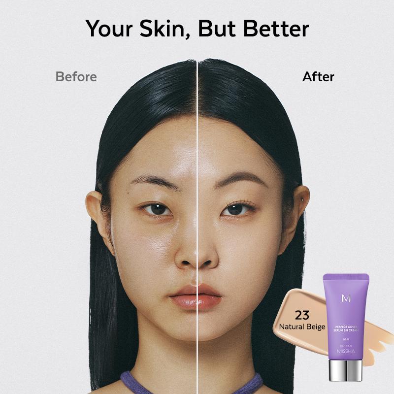[MISSHA Official] M Perfect Cover Serum BB Cream (35ml) - Bifida Ferment Lysate Serum-Infused BB Cream for Anti-Aging Skin Rejuvenation, Skin Tint, Tinted Moisturizer, Skin Care Foundation Makeup,Superfood Complex,Glass Skin CardiBB OGBB PurpleBB