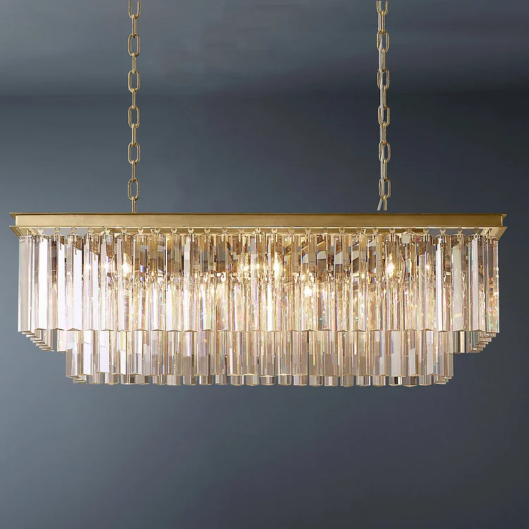 2-Tier Rectangular 1920s Odeon Crystal Chandelier Dining Room Lighting L40" Vjlight