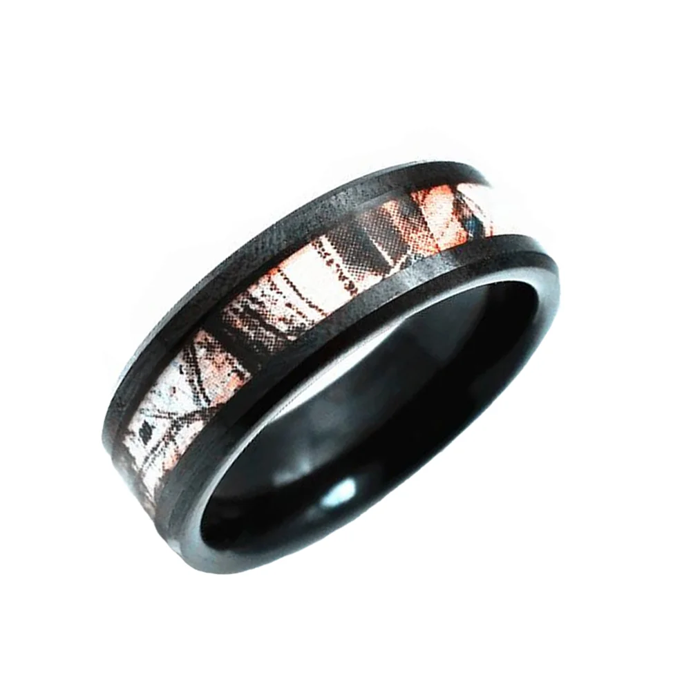 8mm Black Plated Mens Camouflage Hunting Inlay Tungsten Rings