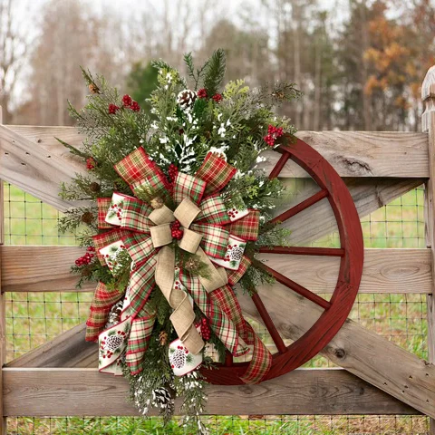 Winter wreath-Farmhouse wagon wheel