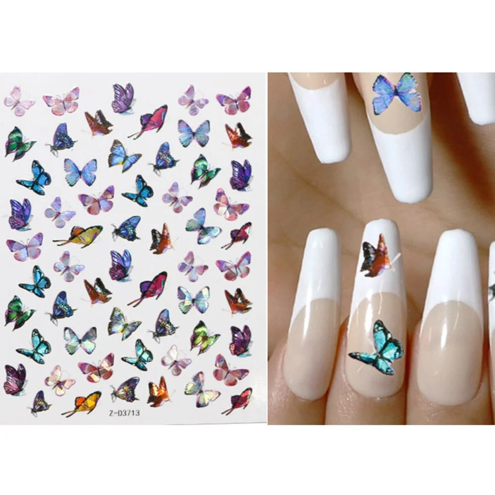 1pcs Holographic 3D Butterfly Designs Sticker Nail Decal DIY Slider for Manicure Nail Art Watermark Manicure Decoration-Nail Inspo