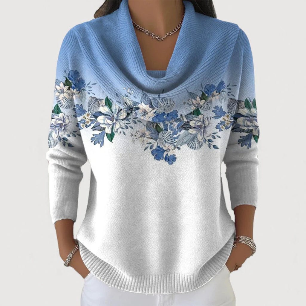Women's sweater with floral trim on the neck