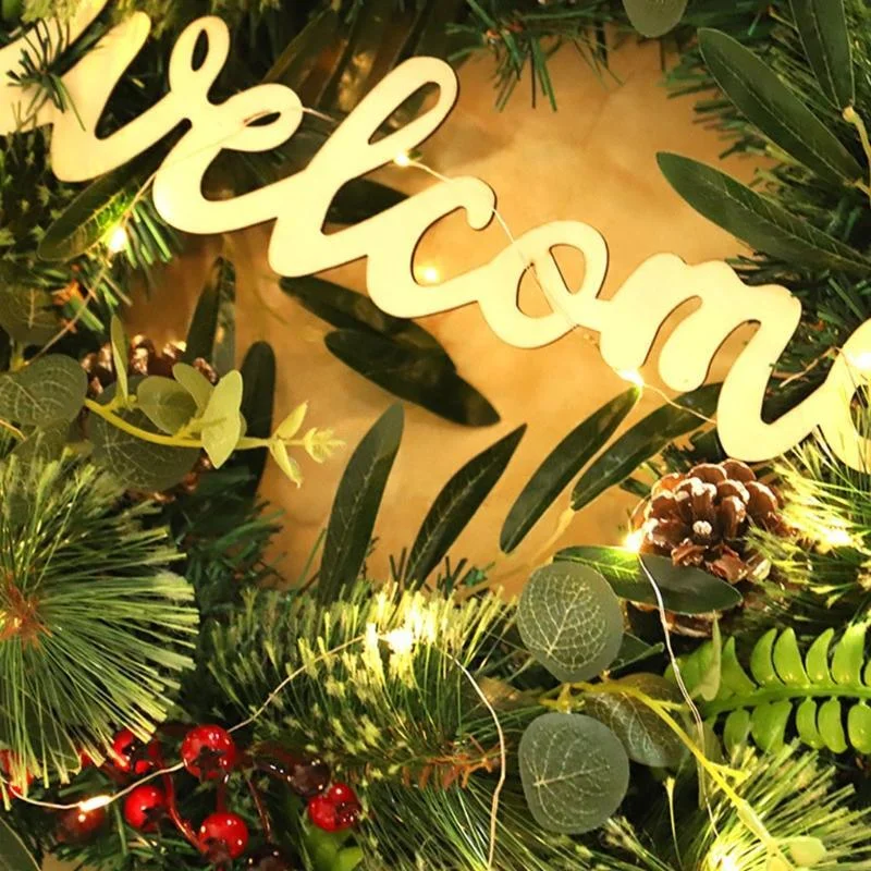 18 Inch Christmas Door Wreath With Sign LED Light For Wedding Party Wall Decor