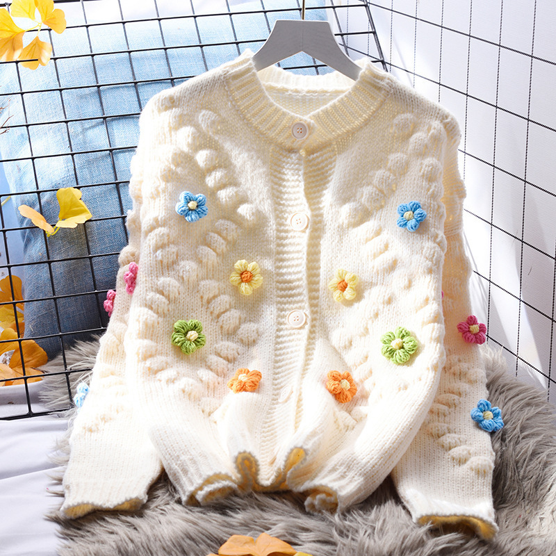New In Korean Fashion 3d Flower Cardigan Women 2025 Sweet Sweater Jacket Female Single Breasted Casual Knitted Tops Coat