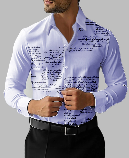 Business Turndown Collar Letter Print Long Sleeve Shirt