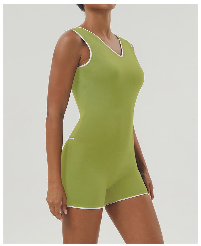 PASUXI Women's Athletic Romper - Fruit Green Sports Bodycon Jumpsuit with Side Design for Modern Workout