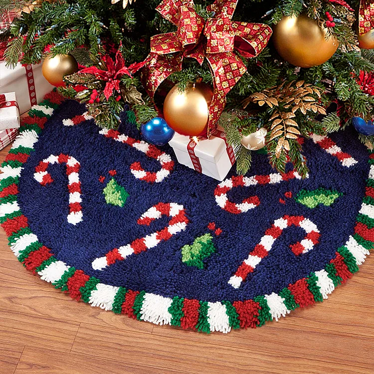 Candy Cane Christmas Tree Skirt Latch Hook Kit for Beginner
