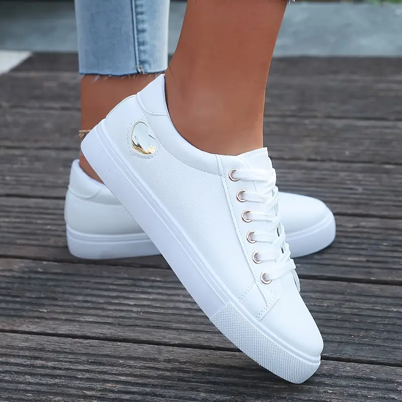 Kobiety białe trampki niskie top Wygodne koronkowe buty swobodne buty z złotymi akcentami gumowa podeszwa na cały dzień nosić jogę jogę swobodne stroje panie trampki codzienne obuwie eleganckie tkaniny wyłożone detale wnętymi 1