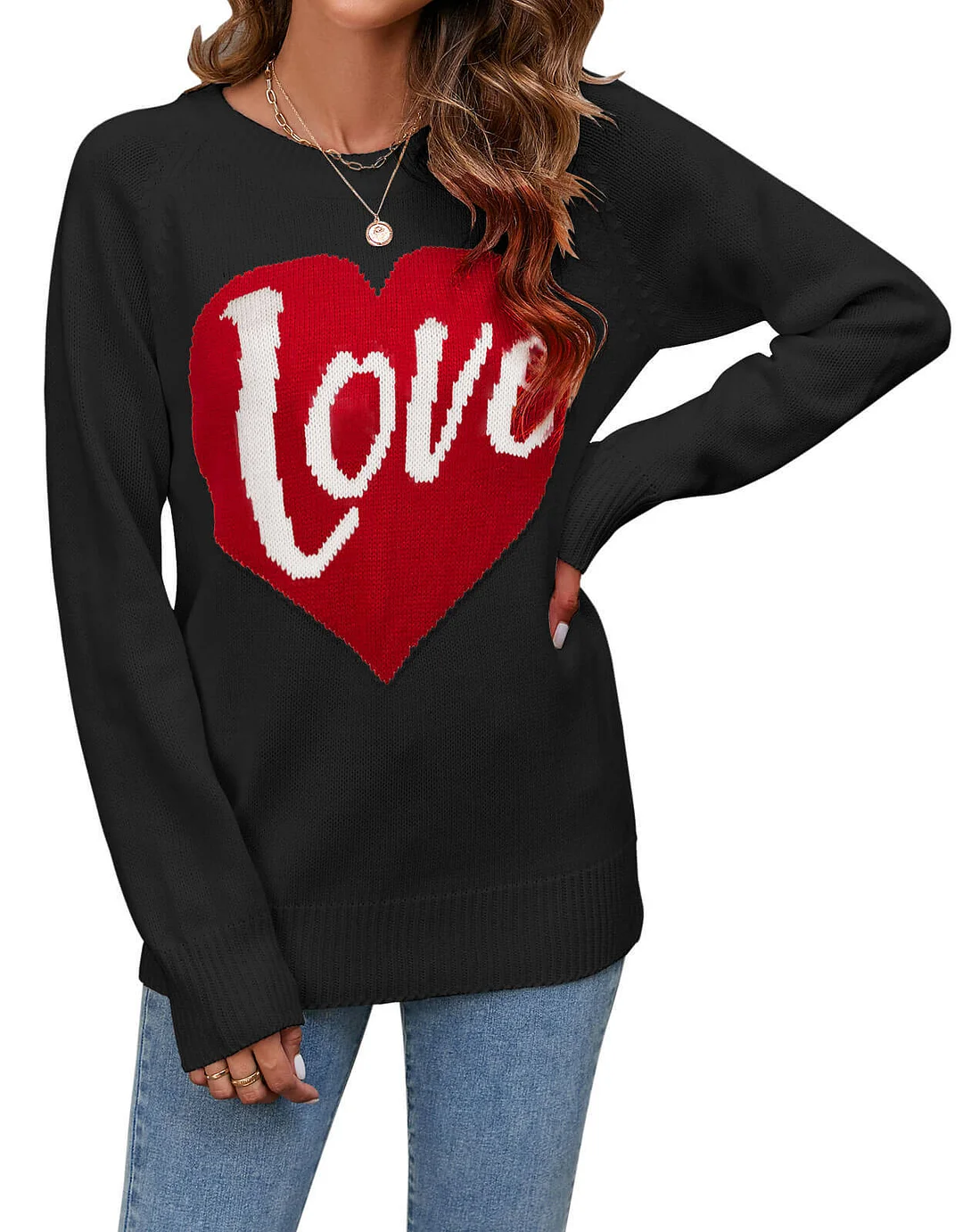 Athvotar Athvotar And Winter New Loose Love Letter Round Collar Knitted Shirt Long-Sleeved Sweater Woman