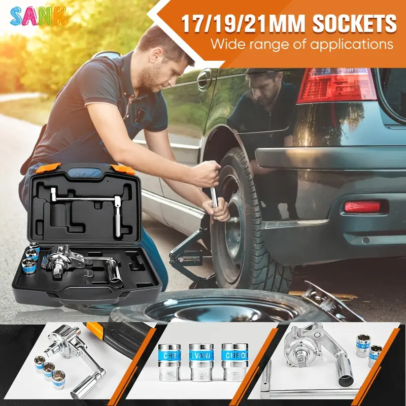  扭力扳手重型加长扳手套装，配有 17mm、19mm 和 21mm 套筒，用于松开汽车轮胎，适用于拆卸器 1、2、1、20，省力扳手，男士生日礼物，丈夫情人节礼物。产品详情 3