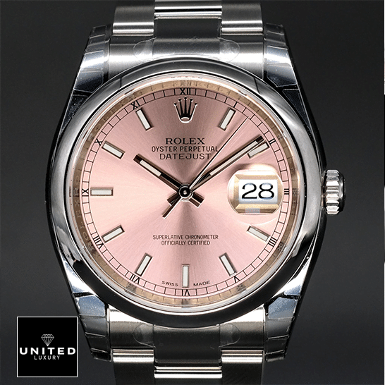 Rolex Datejust 116200 Pink Dial Replica close analog view