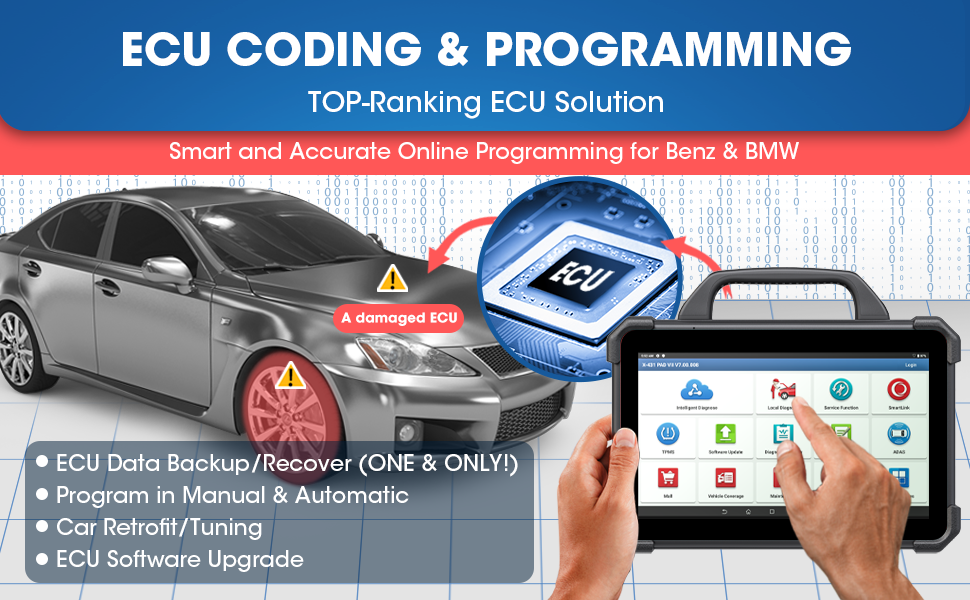 LAUNCH X431 PAD VII Elite Car Diagnostic Scan Tool J2534 Programming ECU  Coding 60+ Services